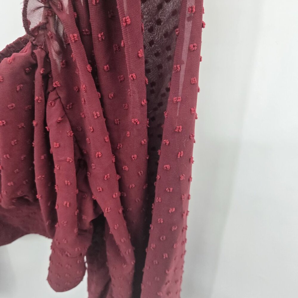 Shein Curve Cropped Burgundy Swiss Dots Blouse 2xl - Picture 7 of 14